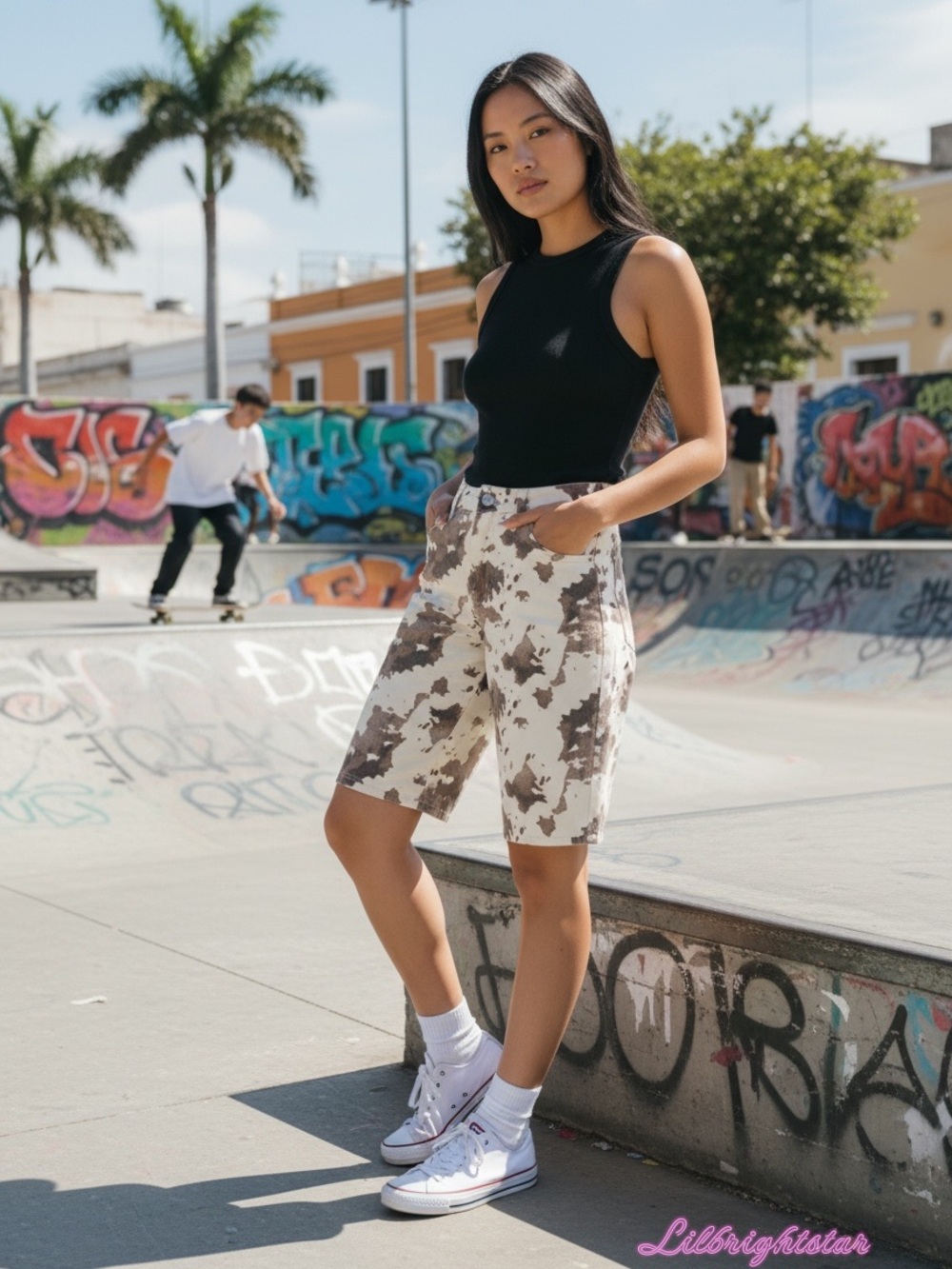 🆕🐄 CALI1850 Cow Print Bermuda Shorts Size 3/26 NWT